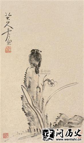 朱耷《水仙鸟石图》