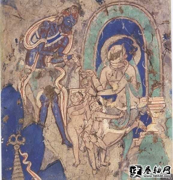 新疆克孜尔千佛洞内遭到损毁的壁画